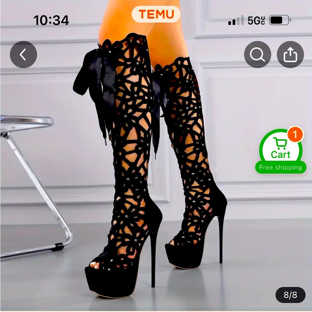 Brand new lace knee high high heel boots size 8 never worn..